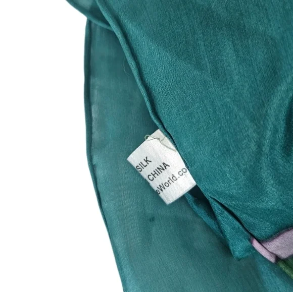 Colorful Abstract 100% Silk Oblong Scarf - Picture 5 of 7